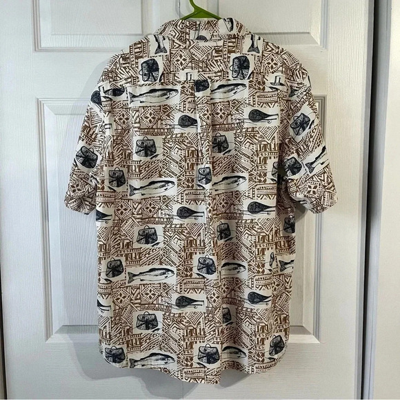 Woolrich 90's Men's Fishing Bass Graphic Button Short Sleeve Shirt Size Lg - Picture 3 of 4
